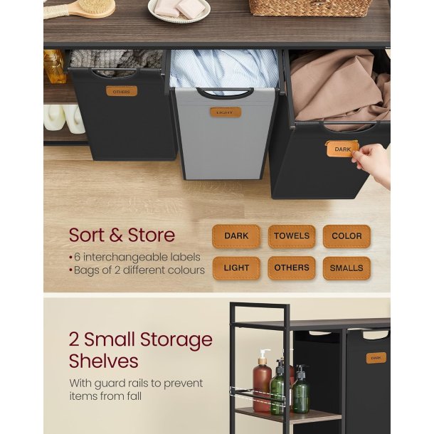 Vasket�jskurve p� stativ med hjul med 3 rum - kastanjebrun hylde