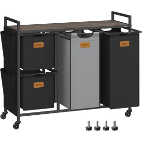 Vasket�jskurve p� stativ med hjul og 4 rum - kastanjebrun hylde