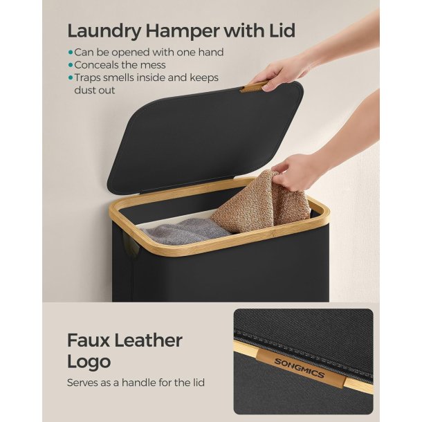 Vasket�jskurv med vasket�jspose - 90 liter - sort Oxford-stof