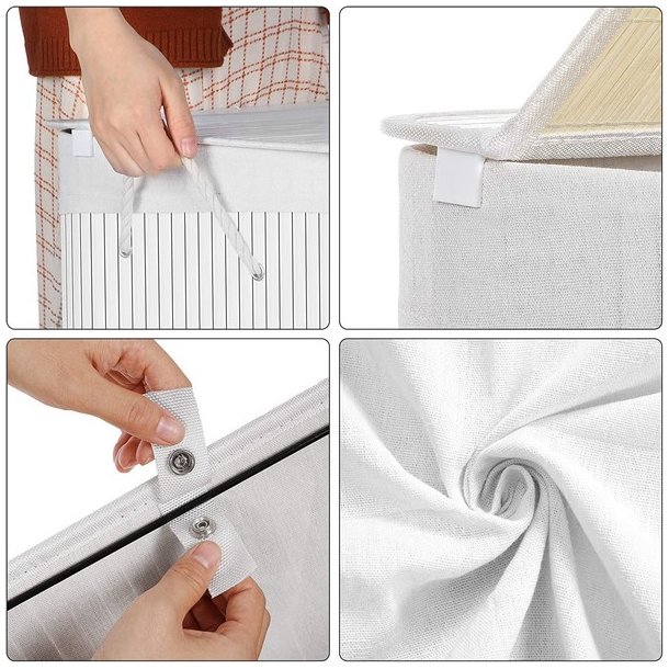 Vasket�jskurv i bambus med 2 delt vasket�jspose - 100 liter - hvid