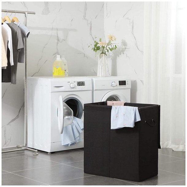 Vasket�jskurv med 2 rum og vasket�jspose - 142 liter - sort