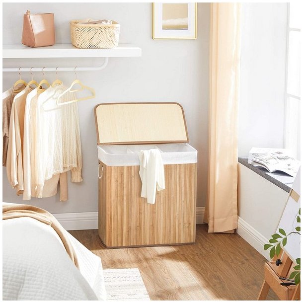 Vasket�jskurv i bambus med 3-delt vasket�jspose - 150 liter - brun