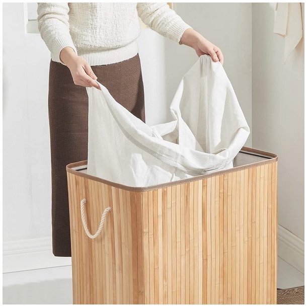 Vasket�jskurv i bambus med 3-delt vasket�jspose - 150 liter - brun