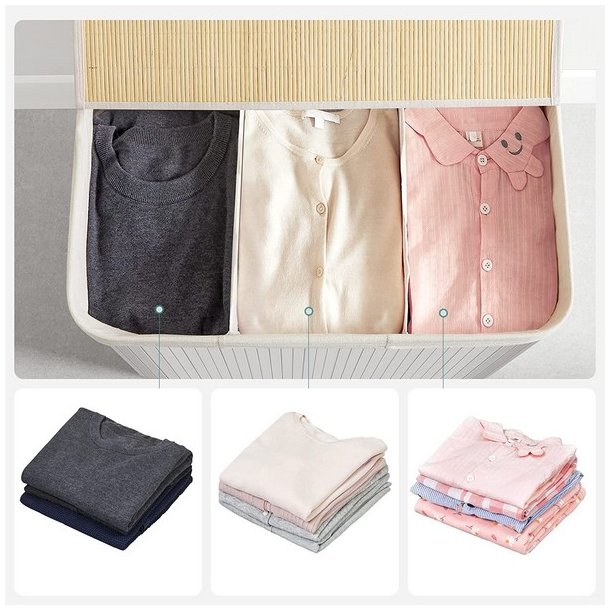 Vasket�jskurv i bambus med 3-delt vasket�jspose - 150 liter - hvid