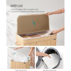 Vasket�jskurv i bambus med 3-delt vasket�jspose - 150 liter - brun