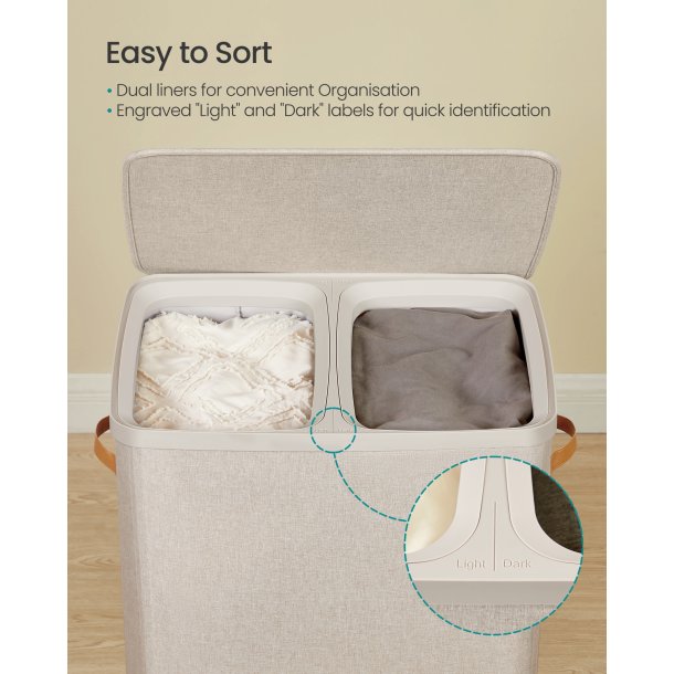 Vasket�jskurv med 2 rum - 2 vasket�jsposer - 170 liter - beige