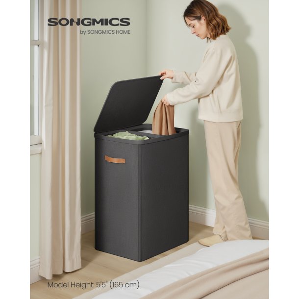 Vasket�jskurv med 2 rum - 2 vasket�jsposer - 170 liter - sort