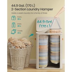Vasket�jskurv med 2 rum - 2 vasket�jsposer - 170 liter - beige