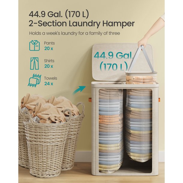 Vasket�jskurv med 2 rum - 2 vasket�jsposer - 170 liter - beige