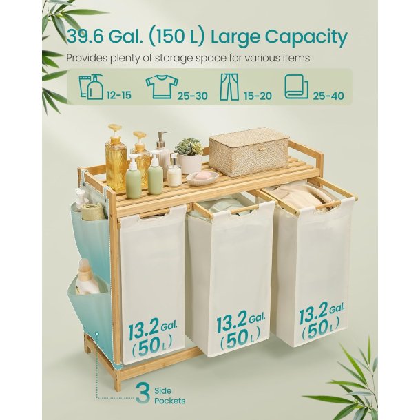 Vasket�jskurve med 3 rum - 3 vasket�jsposer - creme hvid