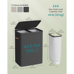 Vasket�jskurv med 2 rum - 2 vasket�jsposer - 170 liter - sort