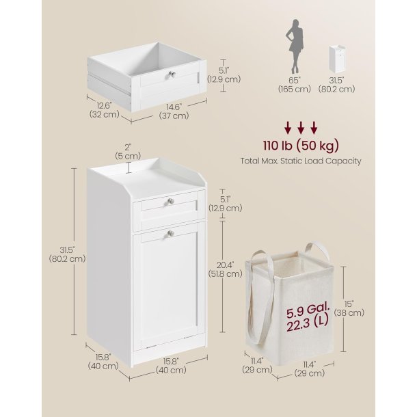 Badevrelsesskab med vasketjskurv - hvid - 40x40x80,2