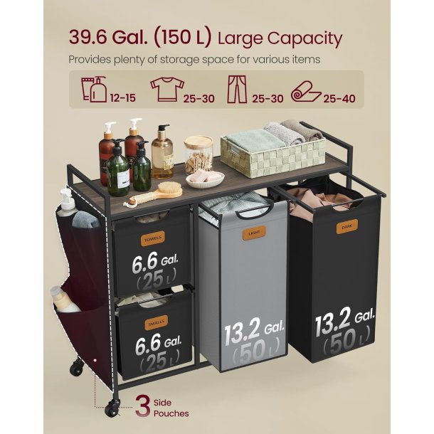 Vasket�jskurve p� stativ med hjul og 4 rum - kastanjebrun hylde