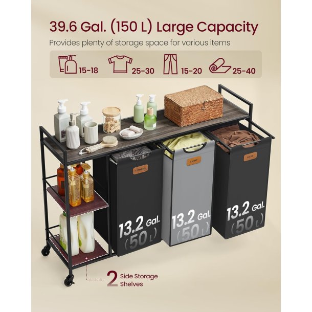 Vasket�jskurve p� stativ med hjul med 3 rum - kastanjebrun hylde