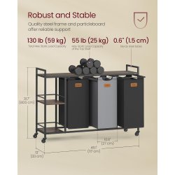 Vasket�jskurve p� stativ med hjul med 3 rum - kastanjebrun hylde