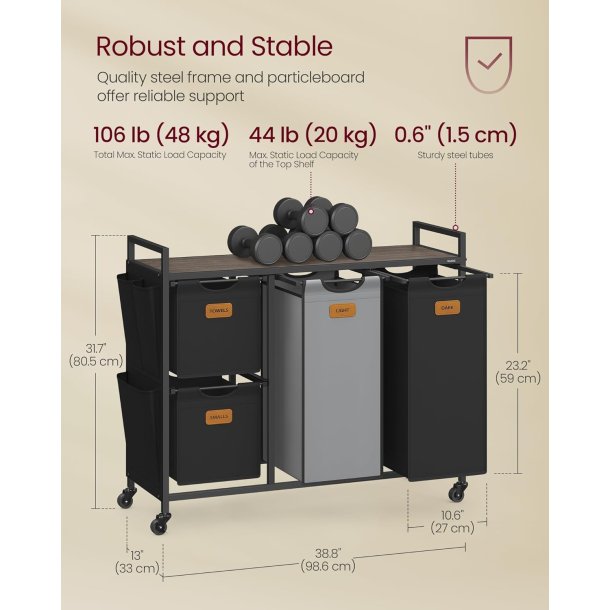 Vasket�jskurve p� stativ med hjul og 4 rum - kastanjebrun hylde