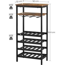 Vinreol til 20 flasker og glasholdere - rustik brun 50x32x100