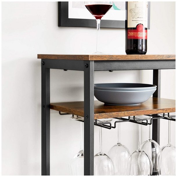 Vinreol til 20 flasker og glasholdere - rustik brun 50x32x100