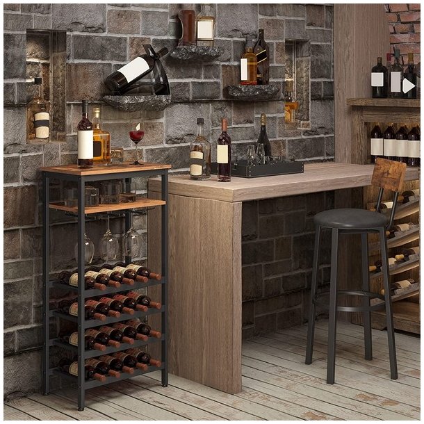 Vinreol til 20 flasker og glasholdere - rustik brun 50x32x100