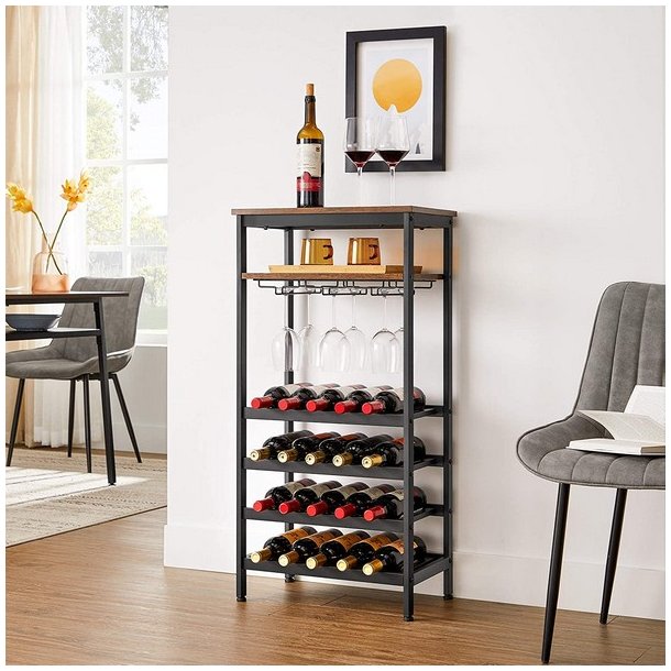 Vinreol til 20 flasker og glasholdere - rustik brun 50x32x100