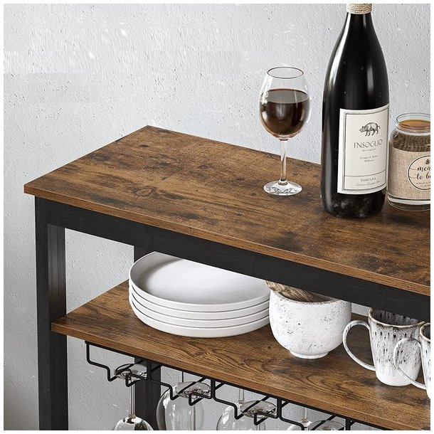 Vinreol til 24 flasker og glasholdere - rustik brun 66x30x100