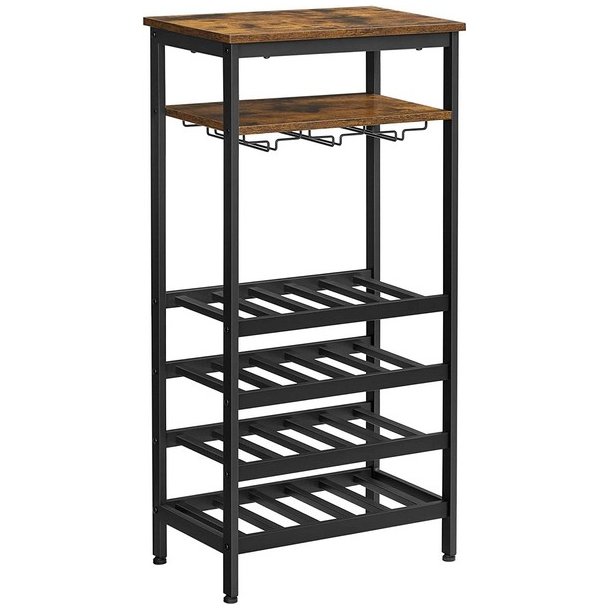 Vinreol til 20 flasker og glasholdere - rustik brun 50x32x100