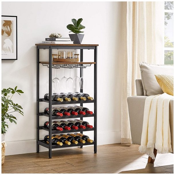 Vinreol til 20 flasker og glasholdere - rustik brun 50x32x100