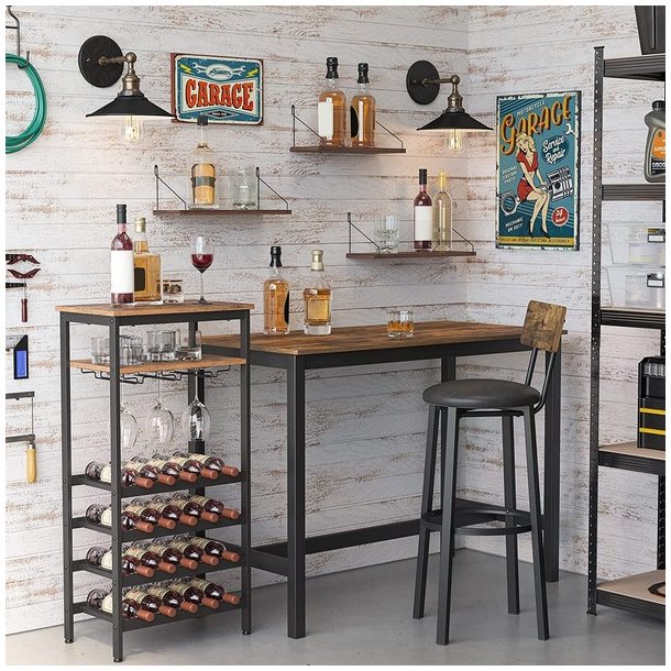 Vinreol til 20 flasker og glasholdere - rustik brun 50x32x100