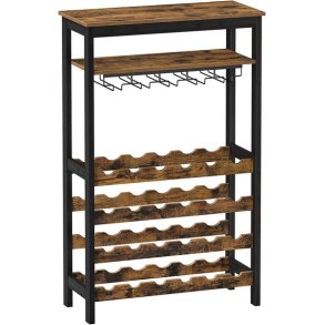 Vinreol til 24 flasker og glasholdere - rustik brun 66x30x100