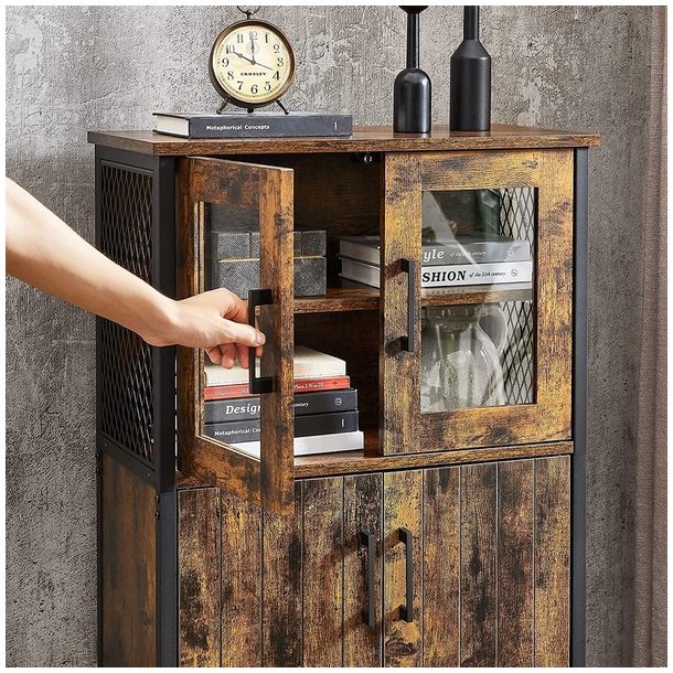 Sk�nk med skabe og glasl�ger - vitrineskab - rustik brun 60x30x108