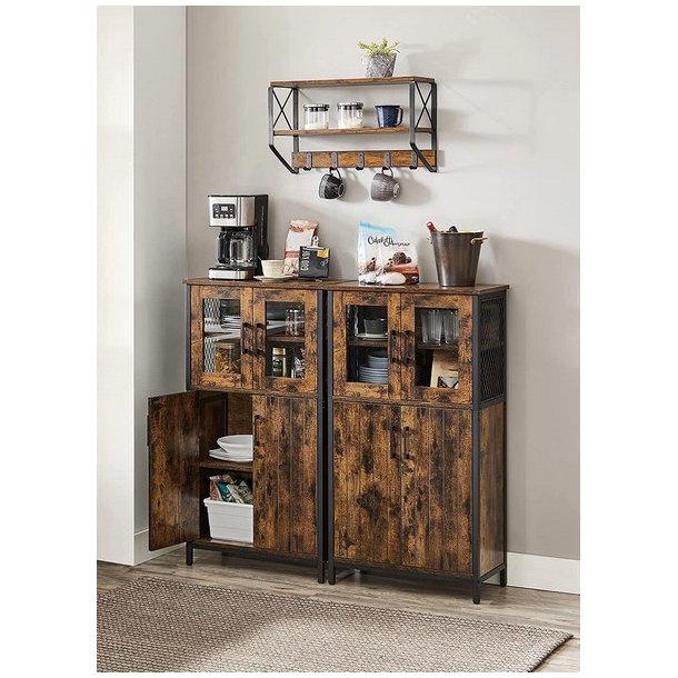 Sk�nk med skabe og glasl�ger - vitrineskab - rustik brun 60x30x108