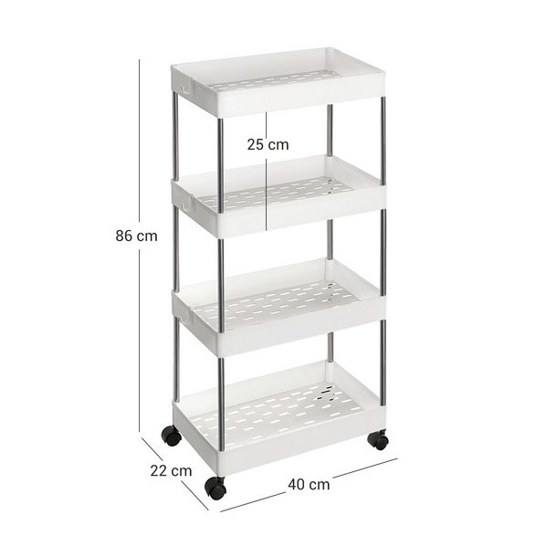 Rullevogn - hvid opbevaringsvogn med 4 hylder 40 x 22 x 86