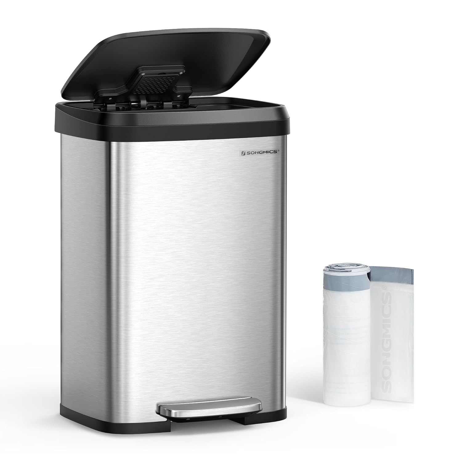 Pedalspand - stor skraldespand med soft close låg - 50L sølv