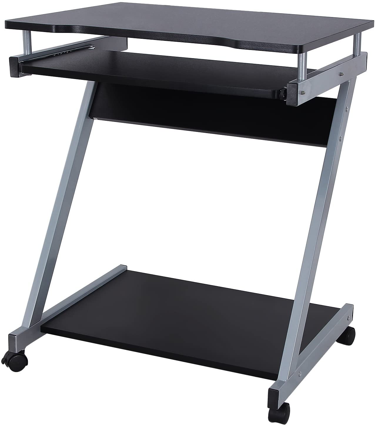 Kompakt computerbord med udtræksplade til tastetur - sort