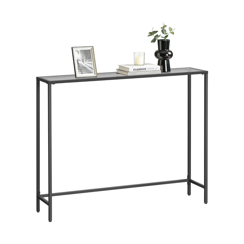 Konsolbord - sidebord med hærdet grå glas og sort stel 100x20x80