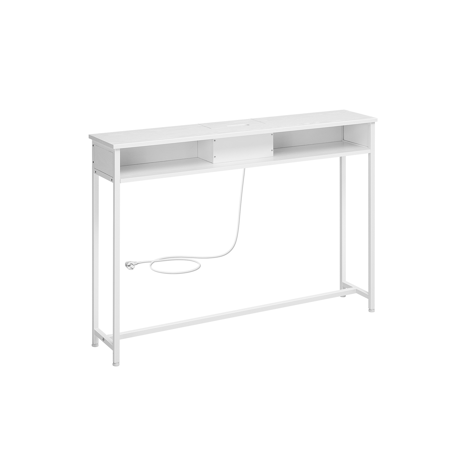 Konsolbord med strøm - smalt sidebord - hvid 120x25x81