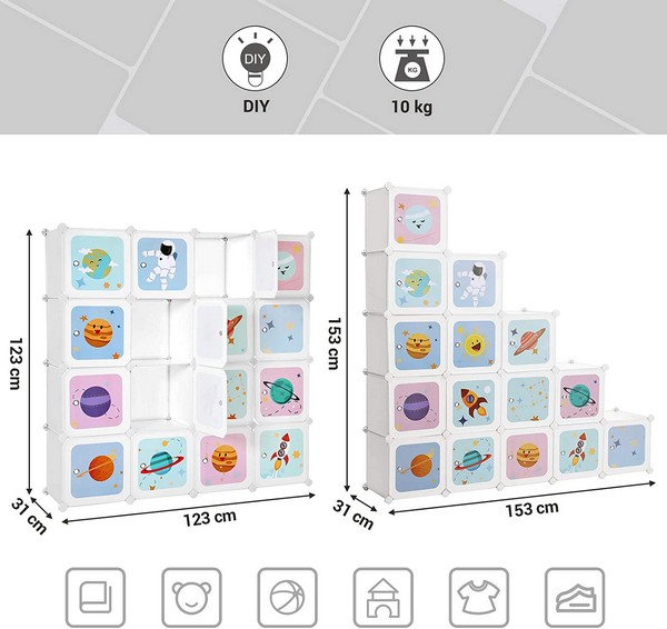 Opbevaringsskab - kubisk skab i plastik - plastikskab med 16 rum