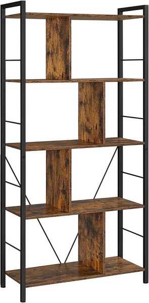 Reol - bogreol i industrielt design - rustik brun 74x30x150