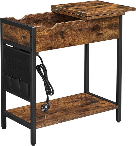 Sengebord - natbord med strømstik - rustik brun sidebord