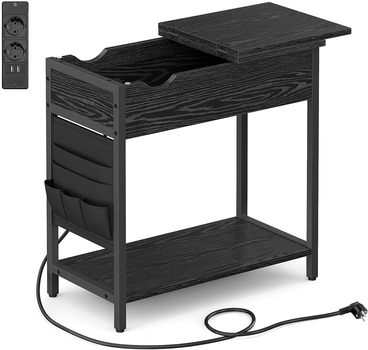 Sengebord - natbord med strømstik - sort sidebord