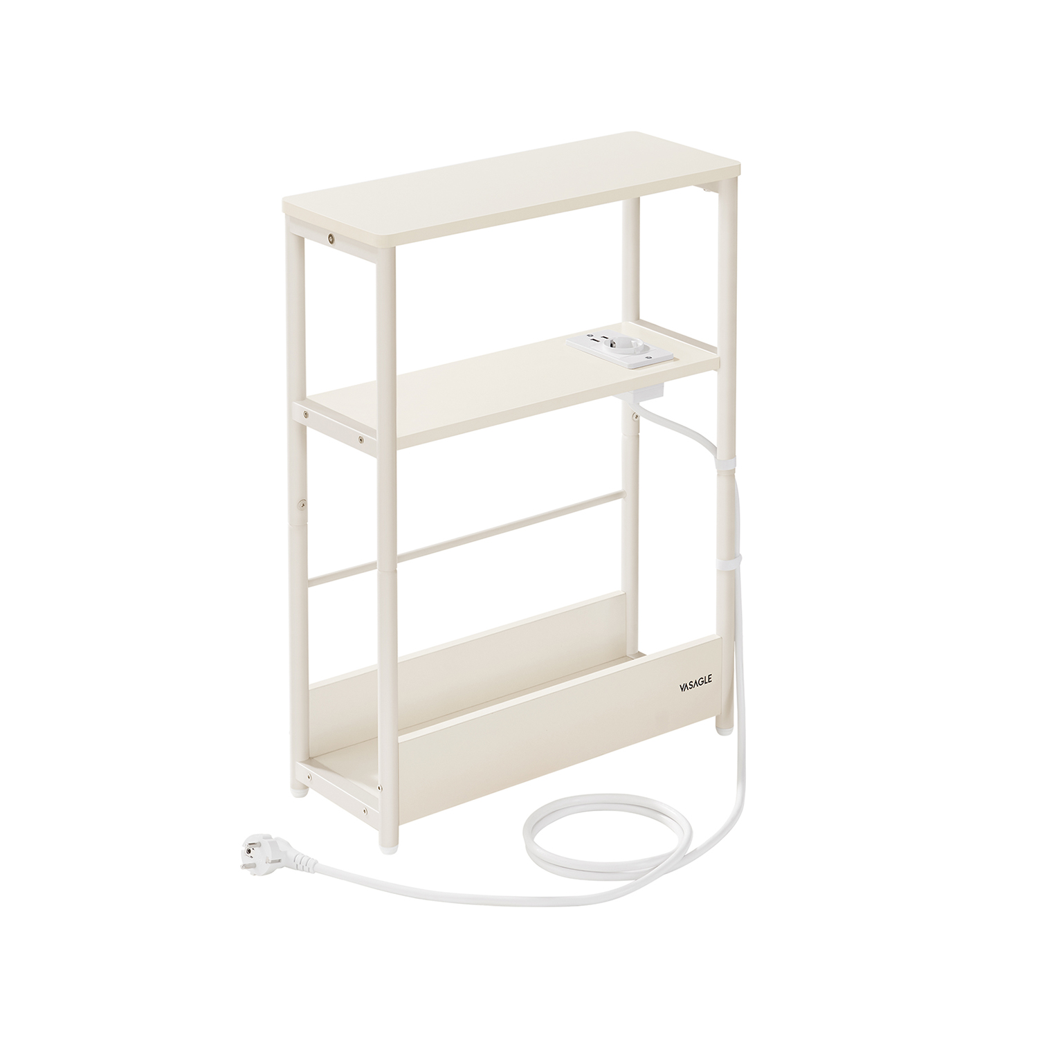 Sidebord med strømstik - smal slank sengebord - creme hvid