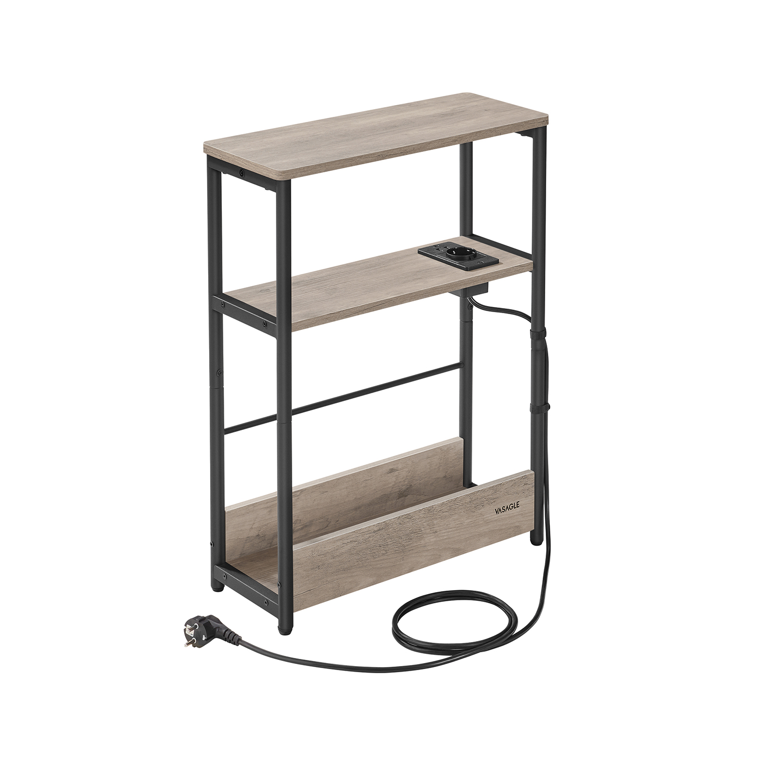 Sidebord med strømstik - smal slank sengebord - grå beige