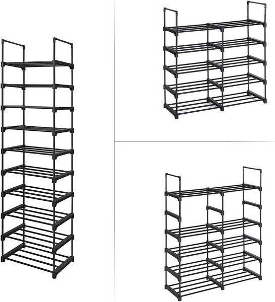 Skoreol - delbart skostativ med 10 hylder - sort 45 x 30 x 174