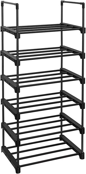 Skoreol - skostativ i sort metal med 6 hylder - 45 x 30 x 106