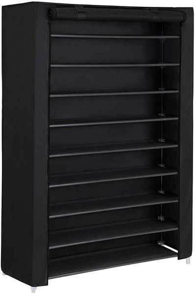 Skoreol med 10 hylder til 50 sko - 162 x 100 x 28 cm - sort