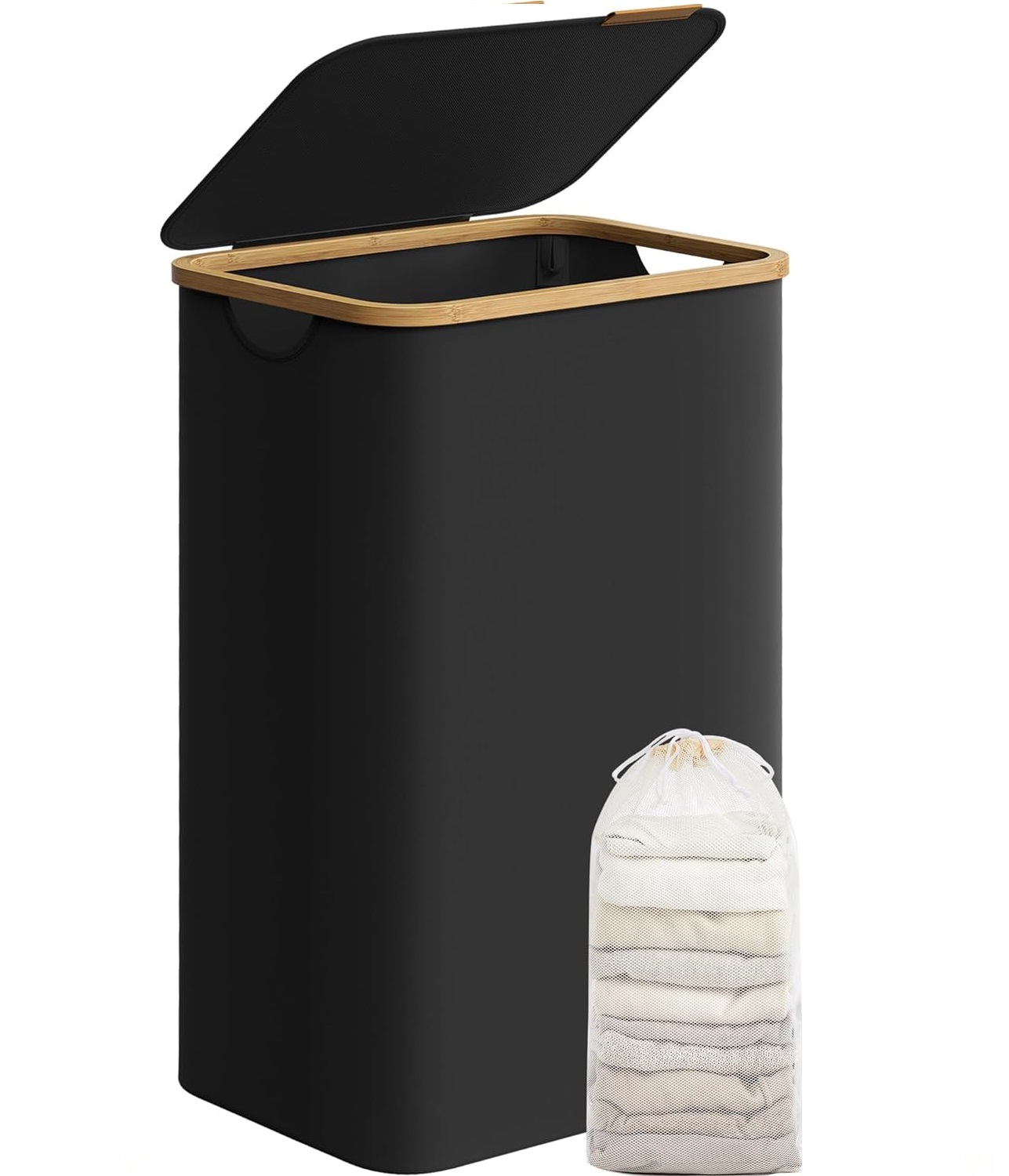 Vasketøjskurv med vasketøjspose - 90 liter - sort Oxford-stof