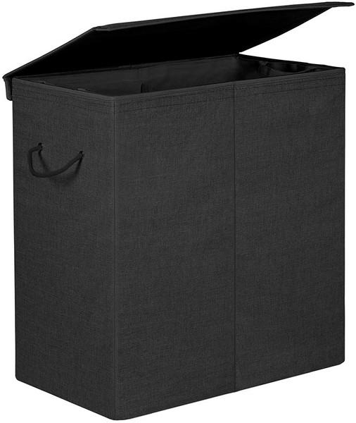 Vasketøjskurv med 2 rum og vasketøjspose - 142 liter - sort